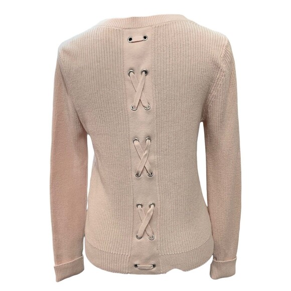 CABI Eliza Lace Up Light Pink Sweater Cardigan Size Medium Style 3357 V Neck - Picture 6 of 14